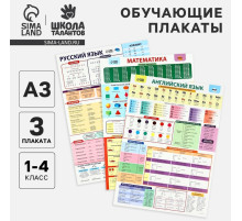 Набор обучающих плакатов «Русский язык, математика и английский язык 1-4 класс» 3 в 1, А3