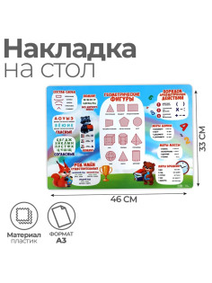 Накладка на стол пластиковая А3 (460×330 мм), Calligrata, «Русский язык/ Математика» 430 мкм, обучающая