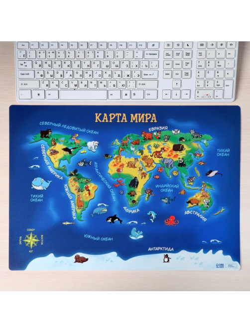 Накладка на стол пластиковая А3 (460×330 мм), Calligrata «Карта мира», 430 мкм, обучающая