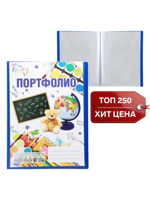 Папка-портфолио пластиковая А4, Calligrata «Снова в школу», 20 файлов, МИКС
