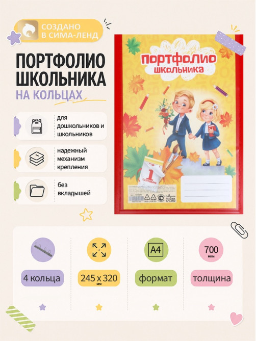 Папка-портфолио А4, Calligrata «Гимназия», пластиковая, на 4 кольцах, для школьника, без вкладышей