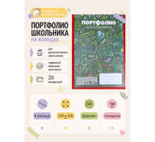 Папка-портфолио А4, Calligrata «Веселая школа», пластиковая, на 4 кольцах, для школьника, 20 файлов