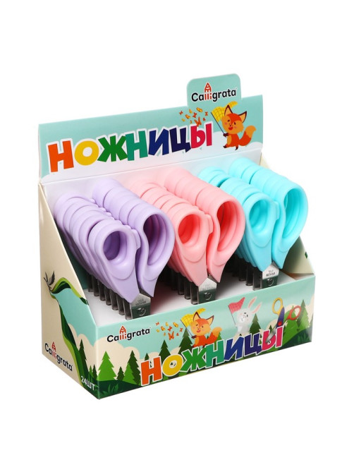 Ножницы 14 см, пластиковые ручки, в картонной коробке, корпус МИКС