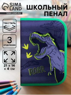 Пенал школьный, 3 секции, 14×21×4 см «Динозавр»