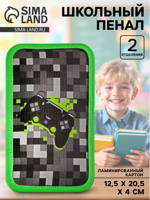 Пенал школьный, 2 секции, 12.5×20.5×4 см «Гейм пиксели»