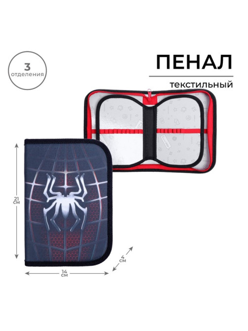 Пенал школьный, 3 секции, 14×21×4 см «Паук»