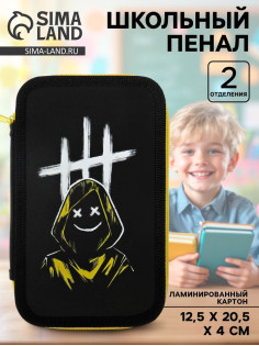 Пенал школьный, 2 секции, 12.5×20.5×4 см «Маска»