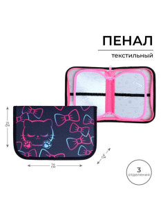 Пенал школьный, 3 секции, 14×21×4 см «Кошечка»