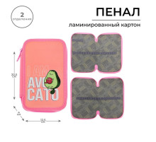 Пенал школьный, 2 секции, 12.5×20.5×4 см «Авокадо-кот»