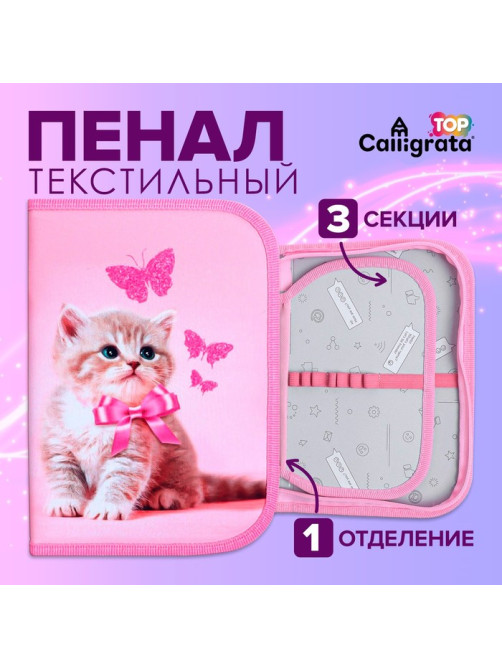 Пенал школьный, 3 секции, 14×21×4 см «Котенок»