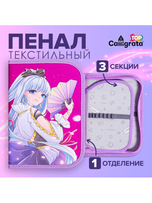 Пенал школьный, 3 секции, 14×21×4 см «Аниме»