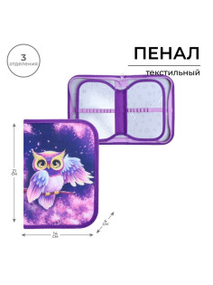 Пенал школьный, 3 секции, 14×21×4 см «Совушка»