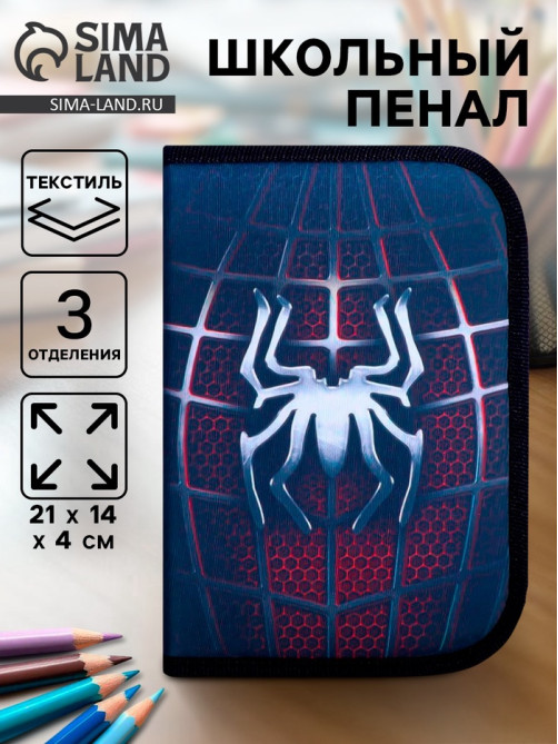 Пенал школьный, 3 секции, 14×21×4 см «Паук»