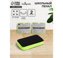 Пенал школьный, 2 секции, 11×19 см «Чёрный-ярко-салатовый»
