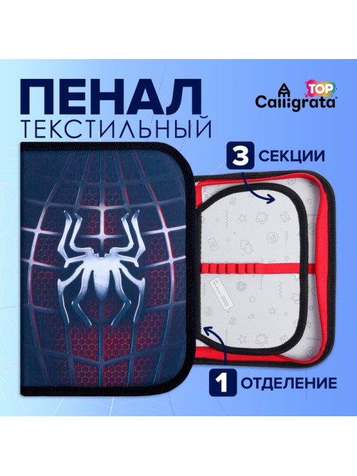 Пенал школьный, 3 секции, 14×21×4 см «Паук»