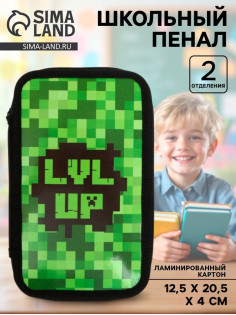 Пенал школьный, 2 секции, 12.5×20.5×4 см «Пиксели»