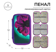 Пенал школьный, 3 секции, 12.5×20.5×5.5 см «Цветок»