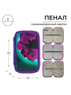 Пенал школьный, 3 секции, 12.5×20.5×5.5 см «Цветок»