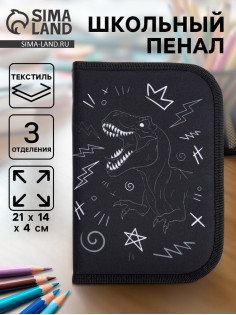 Пенал школьный, 3 секции, 14×21×4 см «Дино»