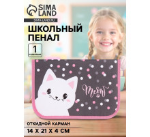 Пенал школьный, 1 секция, 14×21×4 см «Котик»