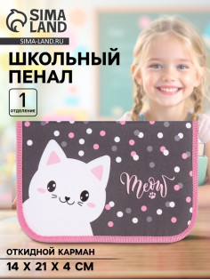 Пенал школьный, 1 секция, 14×21×4 см «Котик»