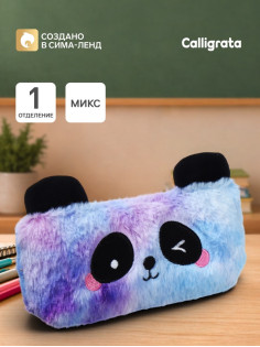 Пенал школьный меховой на молнии Calligrata «Панда», пушистый, с ушками, МИКС