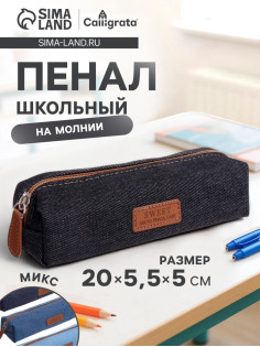 Пенал школьный на молнии Calligrata «Джинс», 1 отделение, текстиль, МИКС