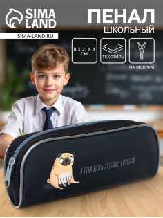 Пенал школьный, текстиль, 8×21×4 см«Мопс»