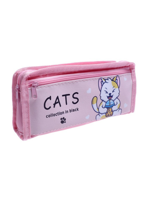 Пенал школьный на молнии Calligrata «Котик», 2 отделения, МИКС