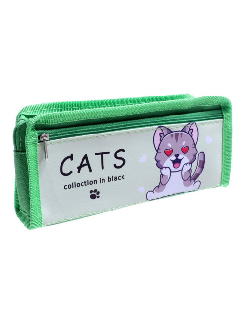 Пенал школьный на молнии Calligrata «Котик», 2 отделения, МИКС