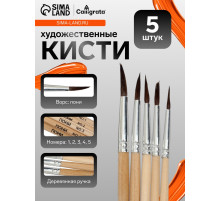 Набор кистей для рисования, пони, 5 штук: № 1, 2, 3, 4, 5, круглые, деревянная ручка, международный размер