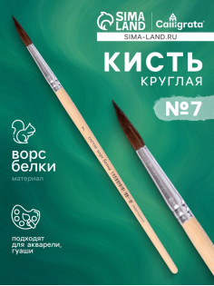 Кисть для рисования, белка, № 7, круглая, деревянная ручка, международный размер