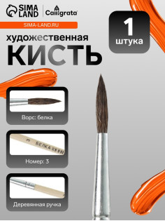 Кисть для рисования, белка, № 3, круглая, деревянная ручка, международный размер