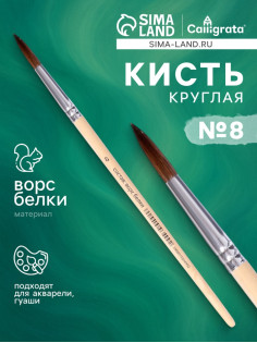 Кисть для рисования, белка, № 8, круглая, деревянная ручка, международный размер