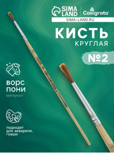 Кисть для рисования, пони, № 2, круглая, деревянная ручка, международный размер