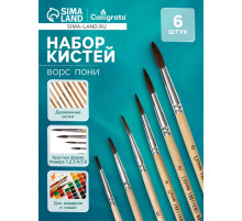 Набор кистей для рисования, пони, 6 штук: № 1, 2, 3, 4, 5, 6, круглые, деревянная ручка, международный размер
