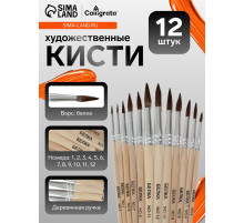 Набор кистей для рисования, белка, 12 штук: № 1, 2, 3, 4, 5, 6, 7, 8, 9, 10, 11, 12, круглые, деревянная ручка, международный размер