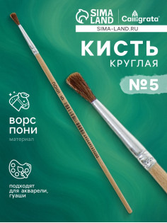 Кисть для рисования, пони, № 5, круглая, деревянная ручка, международный размер