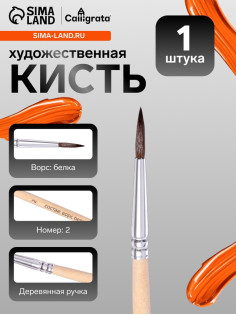 Кисть для рисования, белка, № 2, круглая, деревянная ручка, международный размер