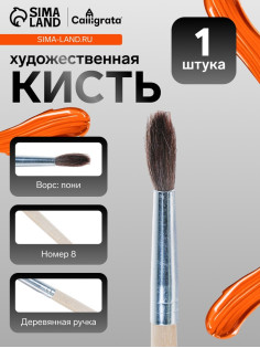 Кисть для рисования, пони, № 8, круглая, деревянная ручка, международный размер