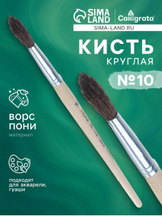 Кисть для рисования, пони, № 10, круглая, деревянная ручка, международный размер