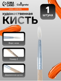 Кисть для рисования, коза, № 2, круглая, деревянная ручка, международный размер