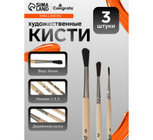 Набор кистей для рисования, белка, 3 штуки: №: 1, 3, 5, Calligrata, круглые, деревянная ручка, в пакете