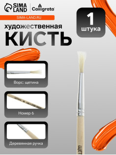 Кисть для рисования, щетина, № 6, круглая, деревянная ручка, международный размер