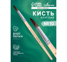 Кисть для рисования, белка, № 10, круглая, деревянная ручка, международный размер