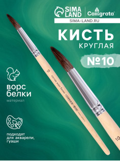 Кисть для рисования, белка, № 10, круглая, деревянная ручка, международный размер