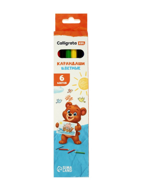 Карандаши Calligrata, цветные, 6 цветов, эконом, шестигранные, пластиковые