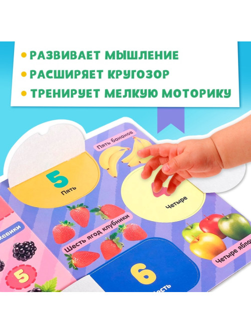 Книжка картонная с окошками «Цифры», 10 стр.