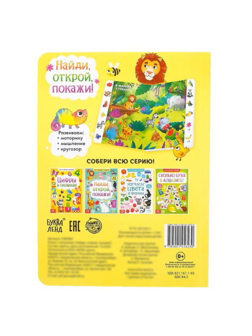 Книга картонная с окошками «Найди, открой, покажи!» 10 стр.