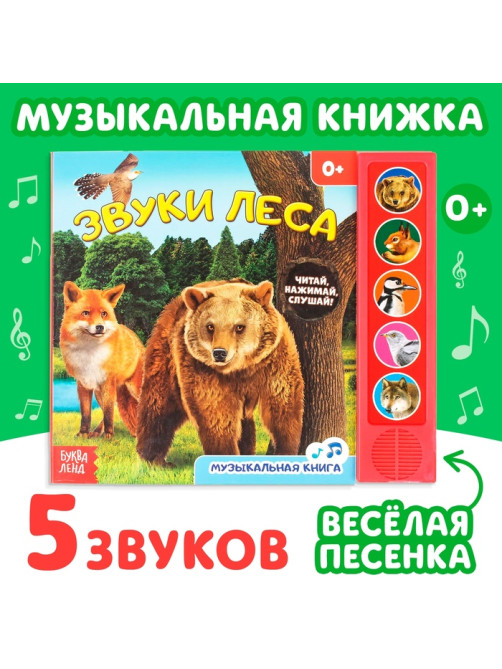 Музыкальная книга «Звуки леса», 5 звуков, 10 стр.